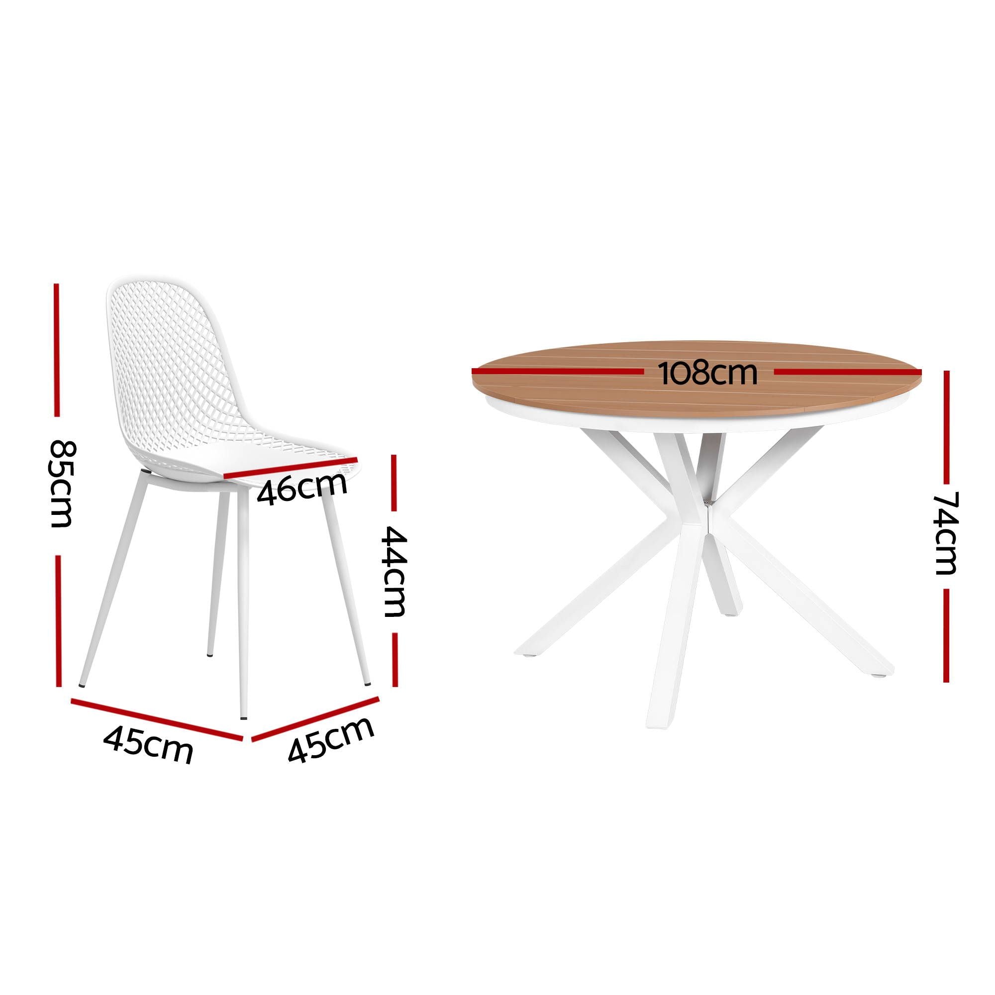 Gardeon 5PCS Outdoor Dining Set Table and Chairs Patio Garden Furniture Lattice FF-DIN-PP210-5SET-WH