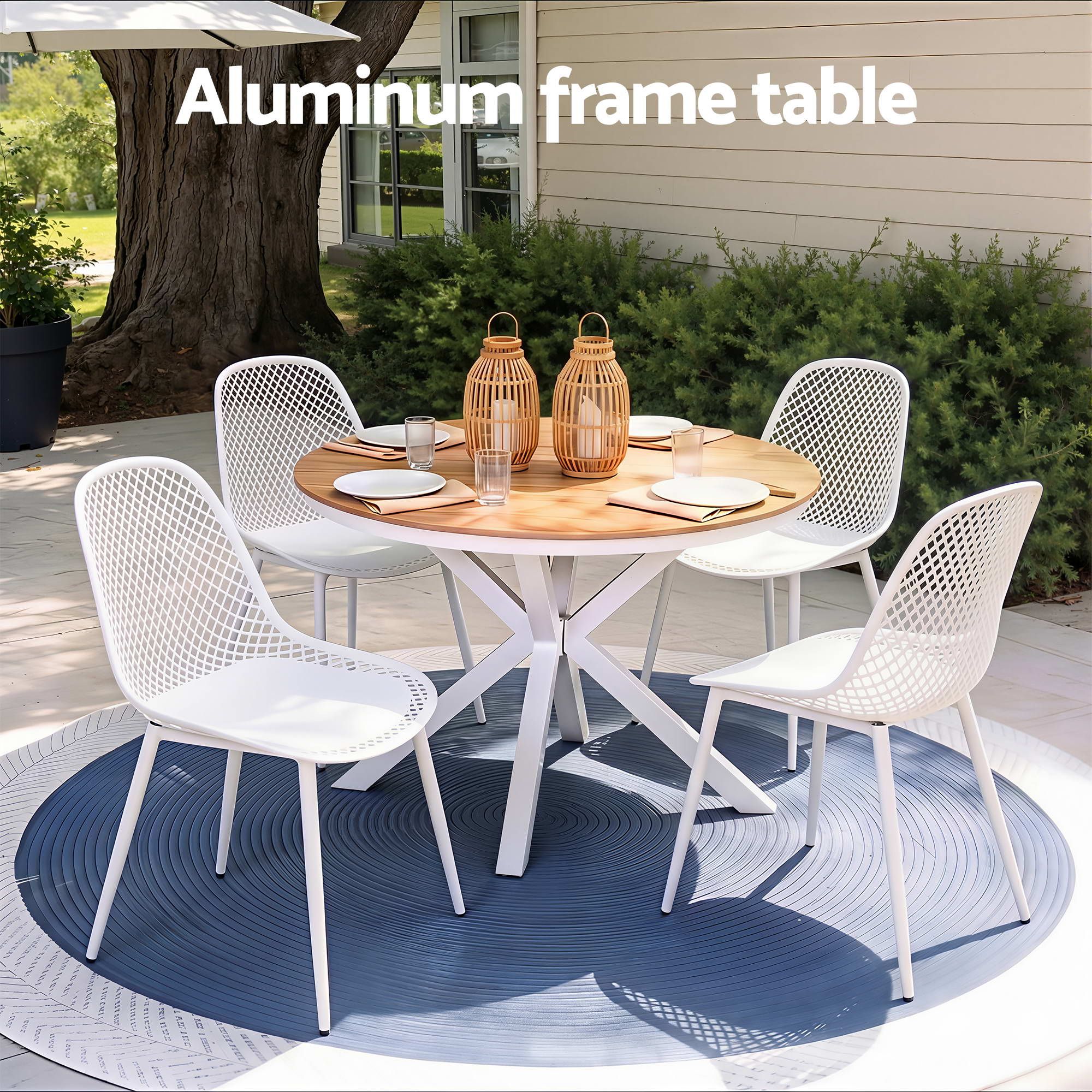 Gardeon 5PCS Outdoor Dining Set Table and Chairs Patio Garden Furniture Lattice FF-DIN-PP210-5SET-WH