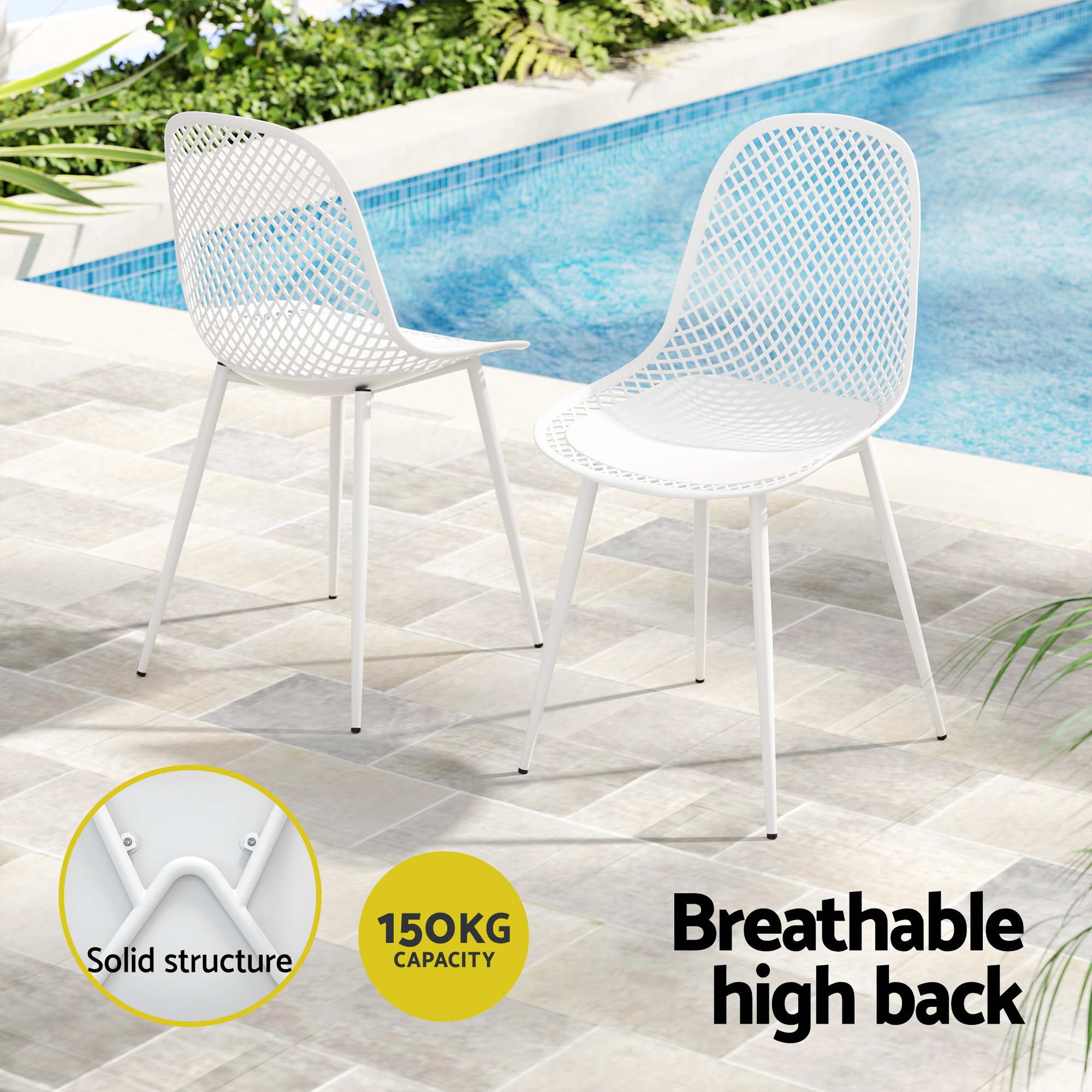 Gardeon 5PCS Outdoor Dining Set Table and Chairs Patio Garden Furniture Lattice FF-DIN-PP210-5SET-WH