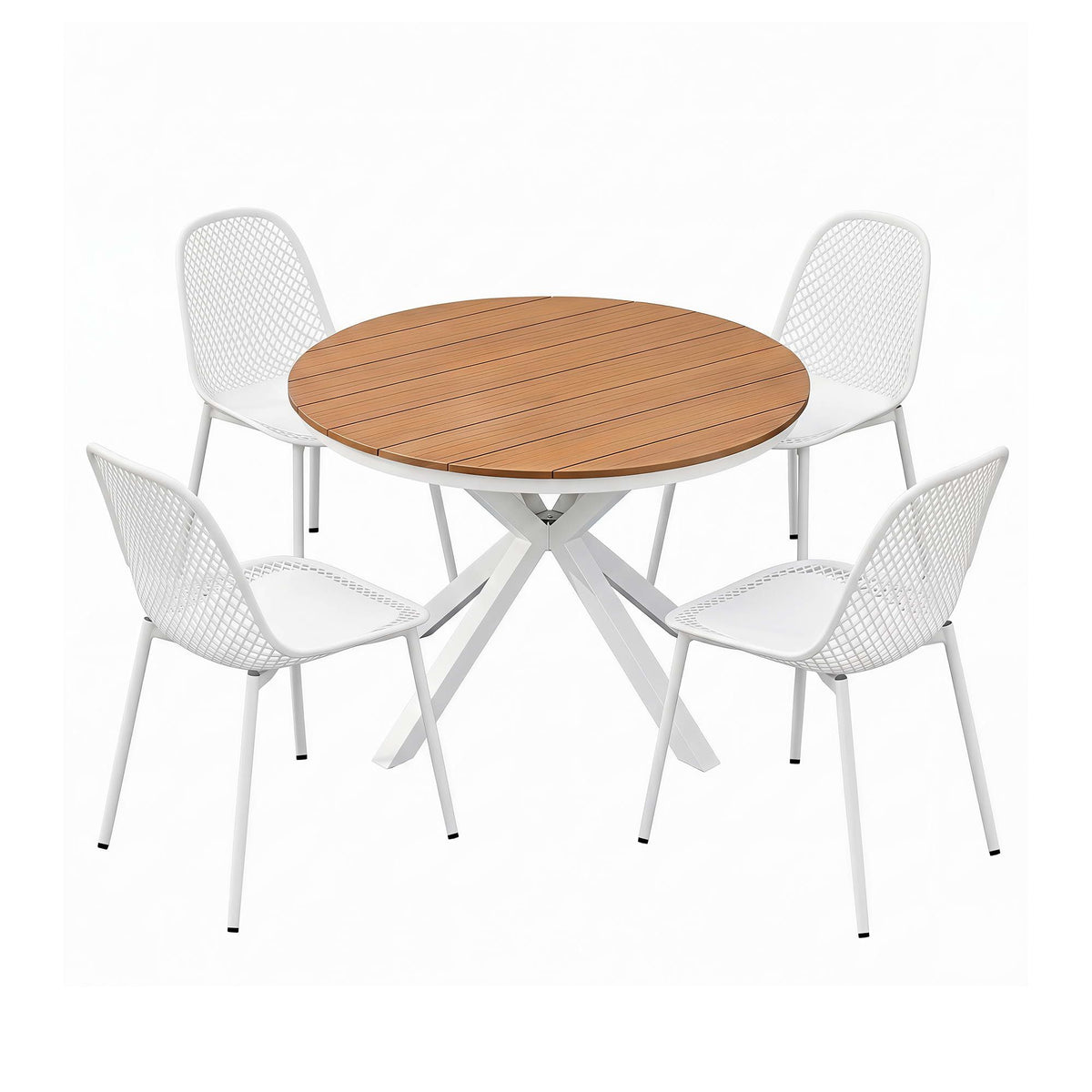 Gardeon 5PCS Outdoor Dining Set Table and Chairs Patio Garden Furniture Lattice FF-DIN-PP210-5SET-WH