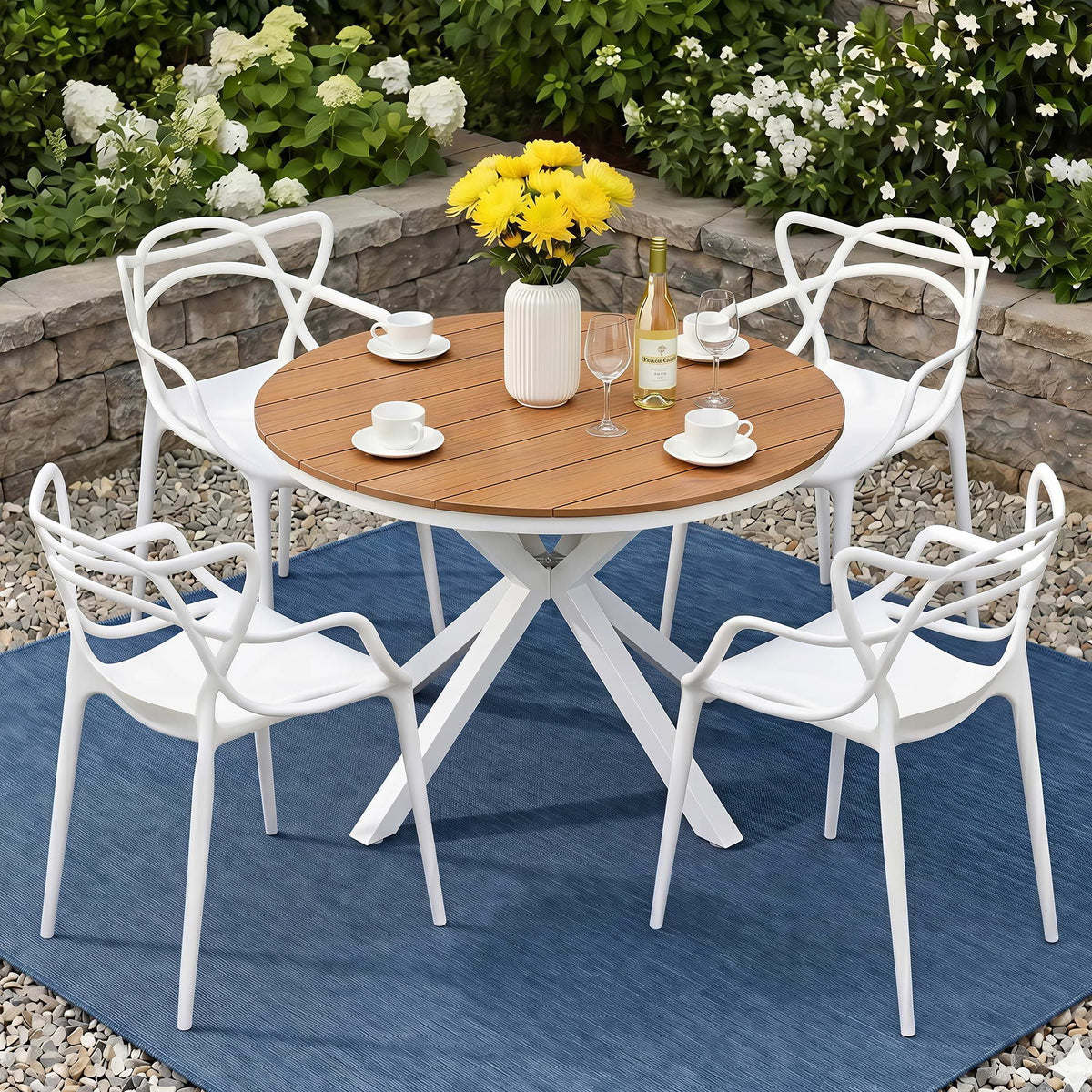 Gardeon 5PCS Outdoor Dining Set Table and Chairs Patio Garden Furniture Entwine FF-DIN-PP601-5SET-WH