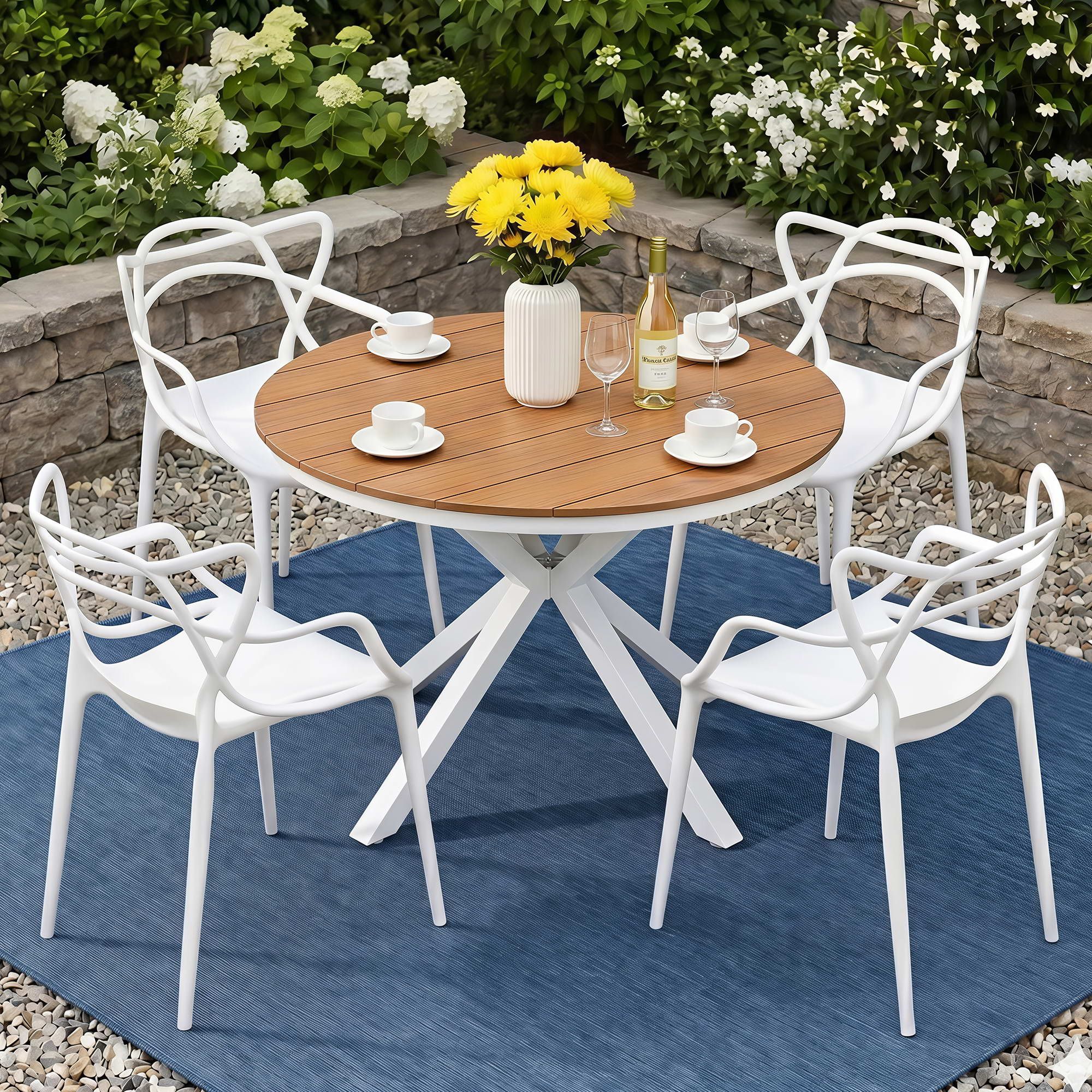 Gardeon 5PCS Outdoor Dining Set Table and Chairs Patio Garden Furniture Entwine FF-DIN-PP601-5SET-WH
