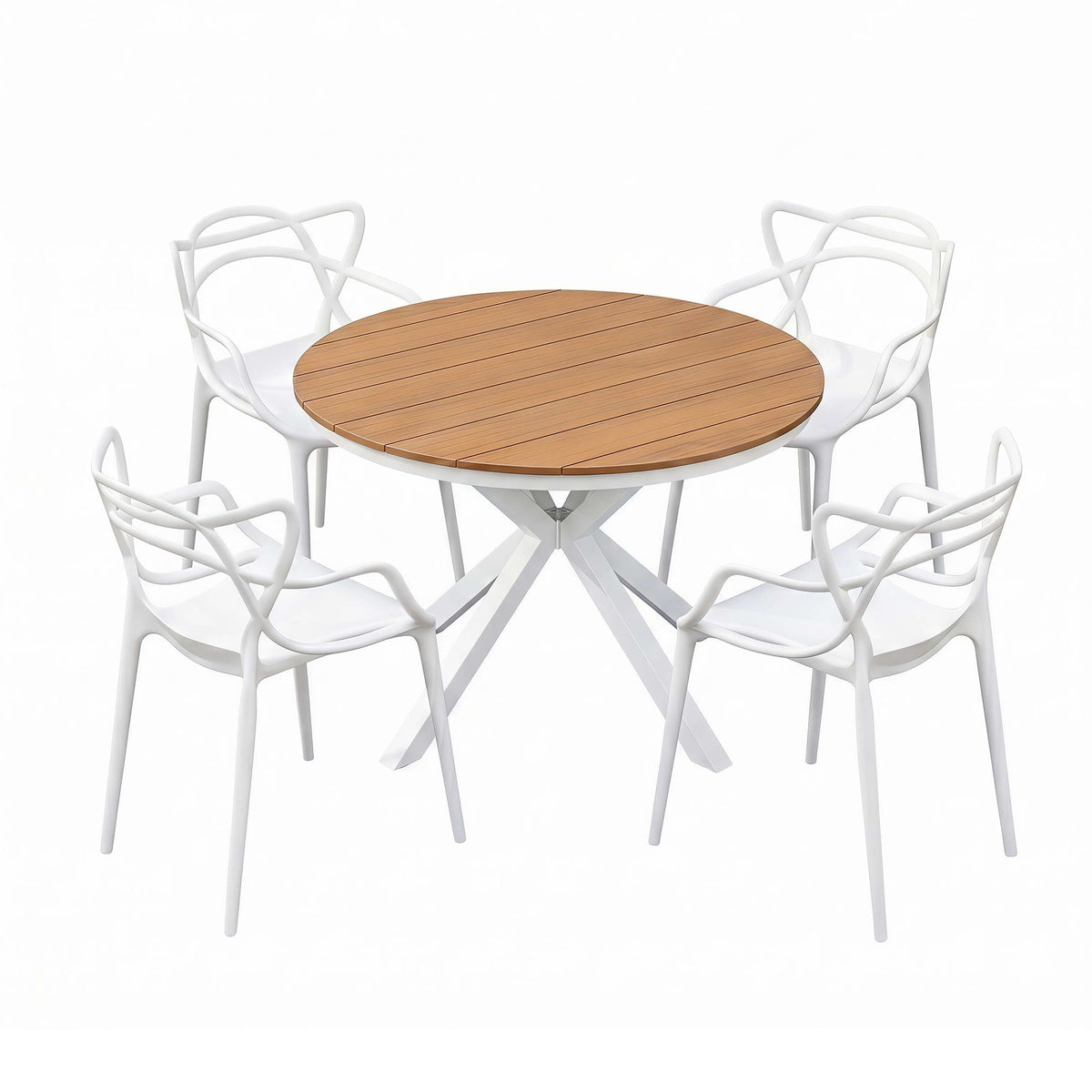 Gardeon 5PCS Outdoor Dining Set Table and Chairs Patio Garden Furniture Entwine FF-DIN-PP601-5SET-WH