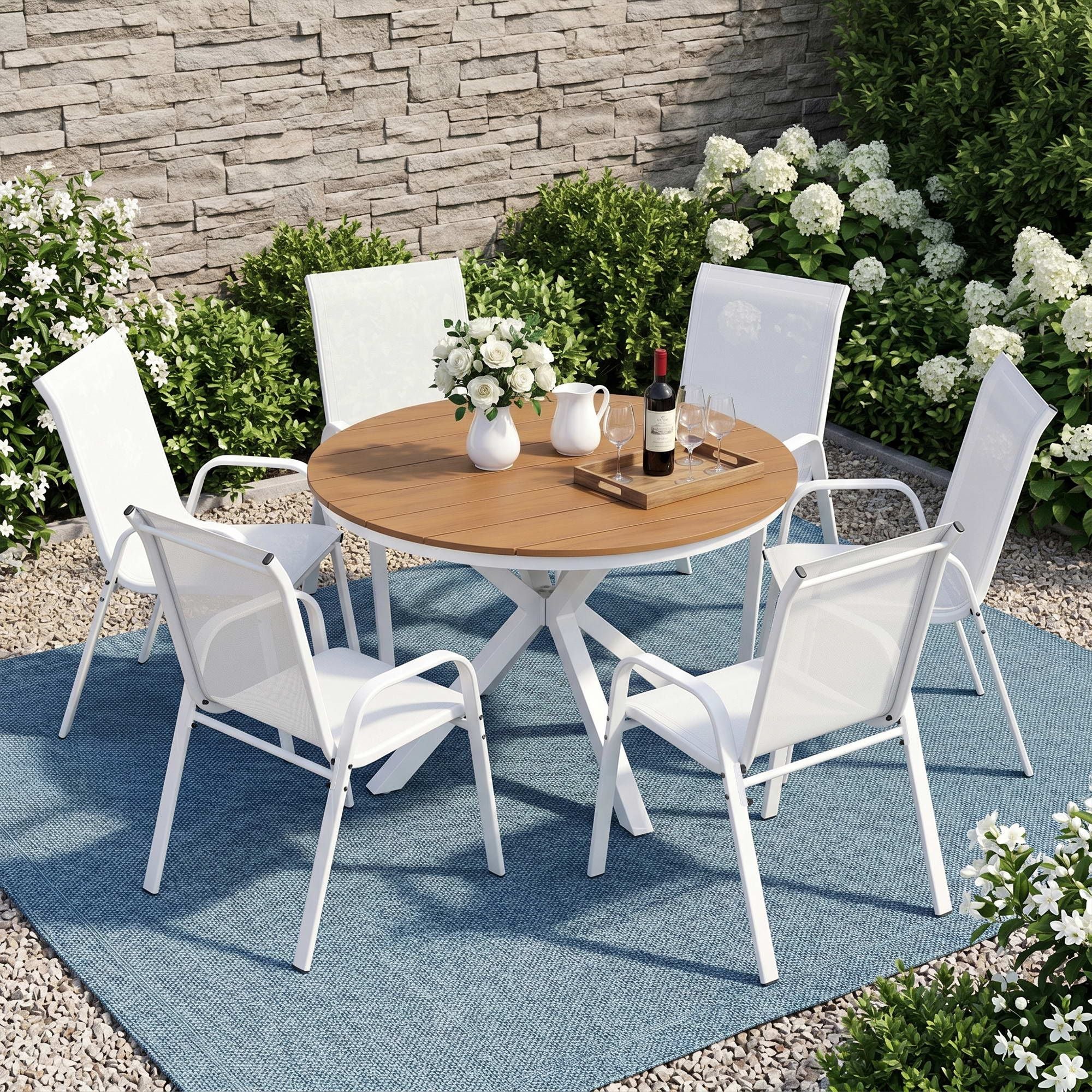 Gardeon 7PCS Outdoor Dining Set Table and Chairs Patio Garden Furniture Steel FF-DIN-STA-7SET-WH