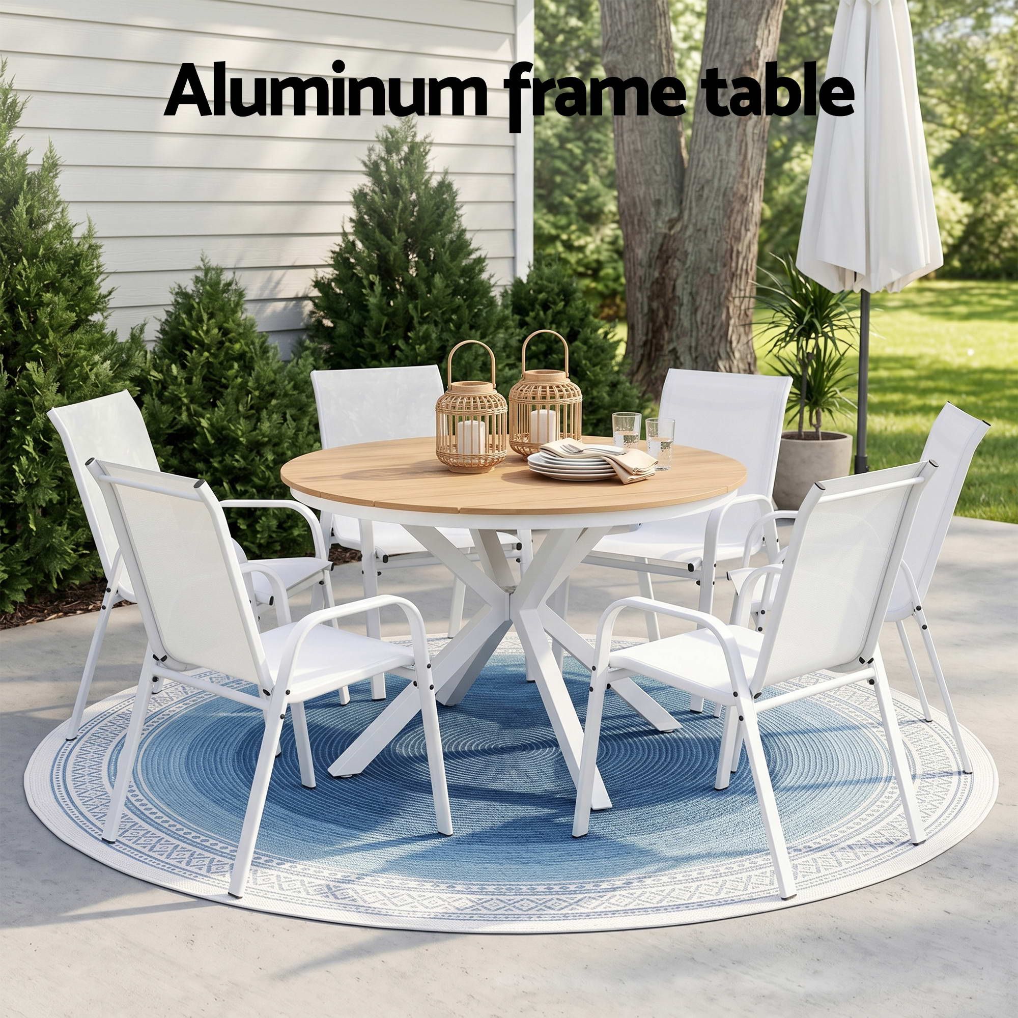 Gardeon 7PCS Outdoor Dining Set Table and Chairs Patio Garden Furniture Steel FF-DIN-STA-7SET-WH