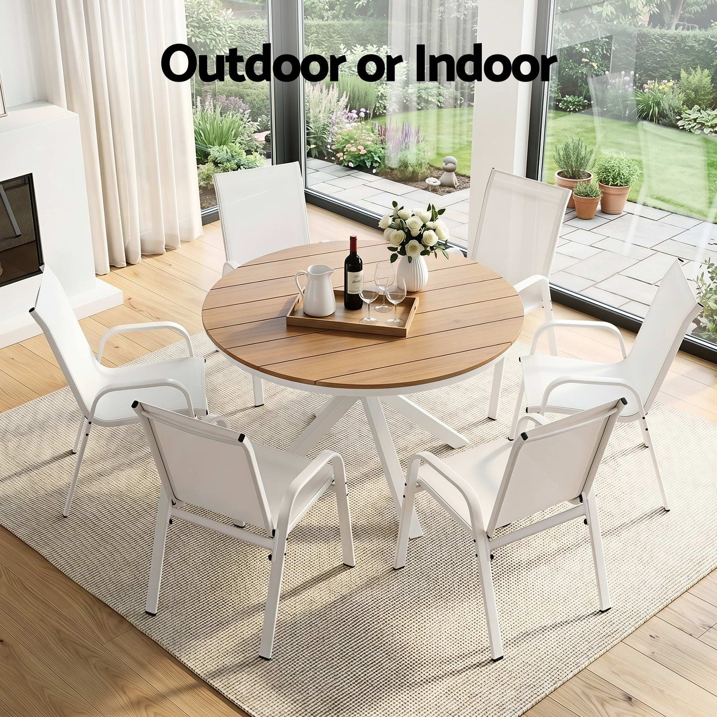 Gardeon 7PCS Outdoor Dining Set Table and Chairs Patio Garden Furniture Steel FF-DIN-STA-7SET-WH