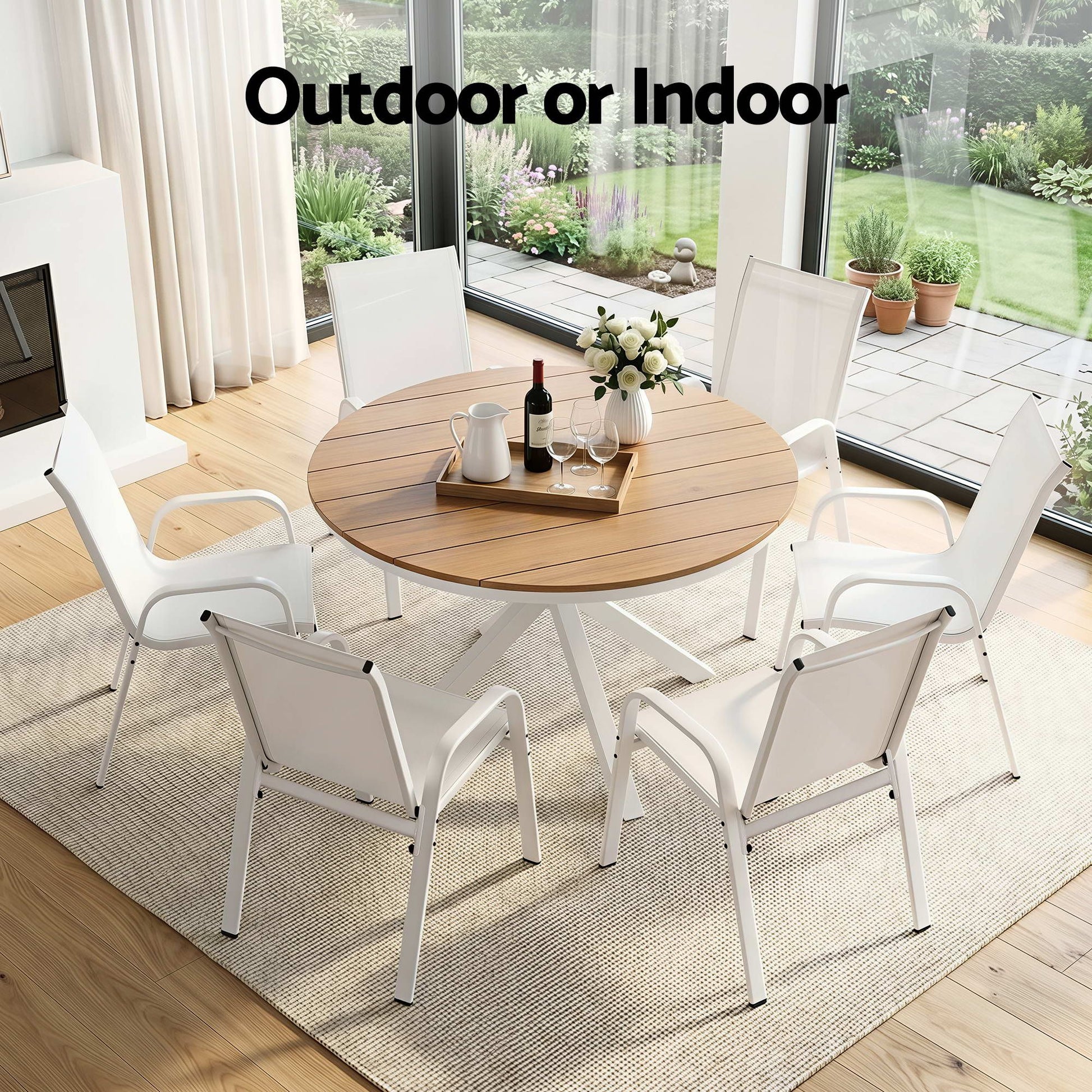 Gardeon 7PCS Outdoor Dining Set Table and Chairs Patio Garden Furniture Steel FF-DIN-STA-7SET-WH