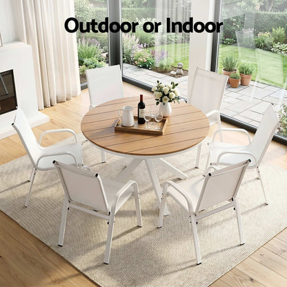 Gardeon 7PCS Outdoor Dining Set Table and Chairs Patio Garden Furniture Steel FF-DIN-STA-7SET-WH