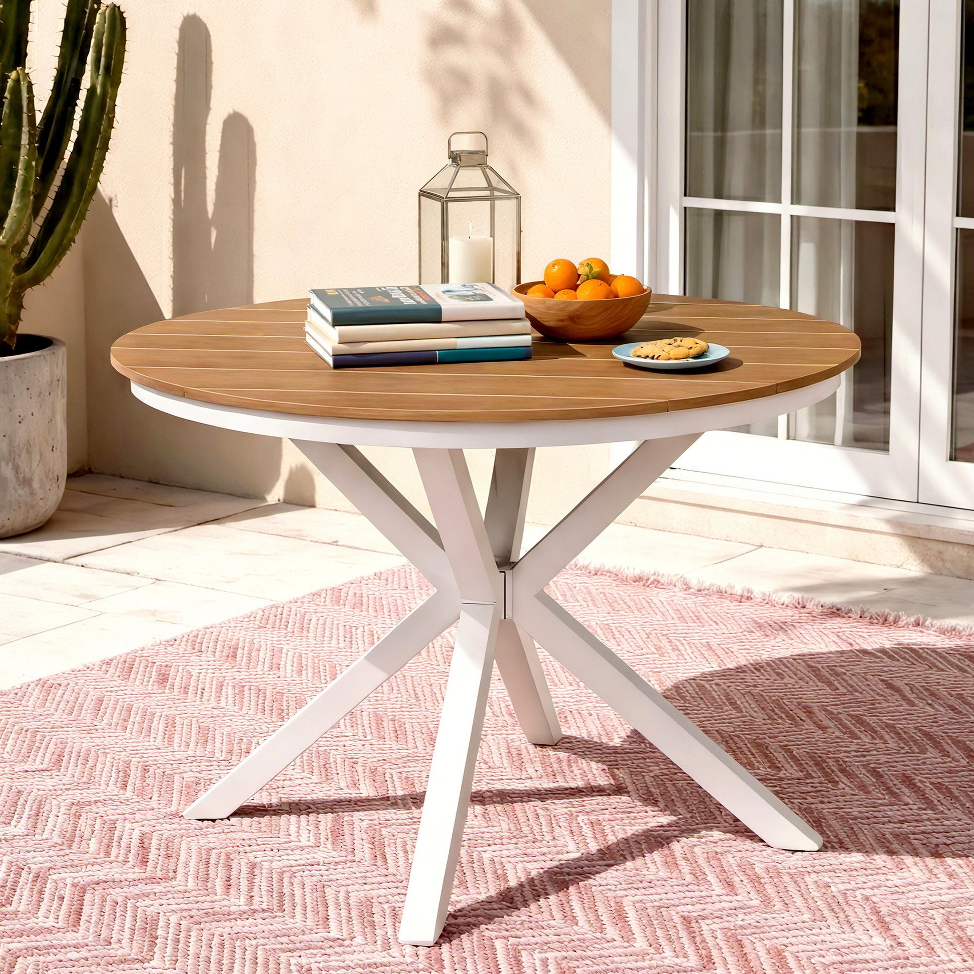 Gardeon Outdoor Dining Table 108CM Aluminum Frame WPC Top Desk Patio Furniture FF-DIN-TB-ALU-WH