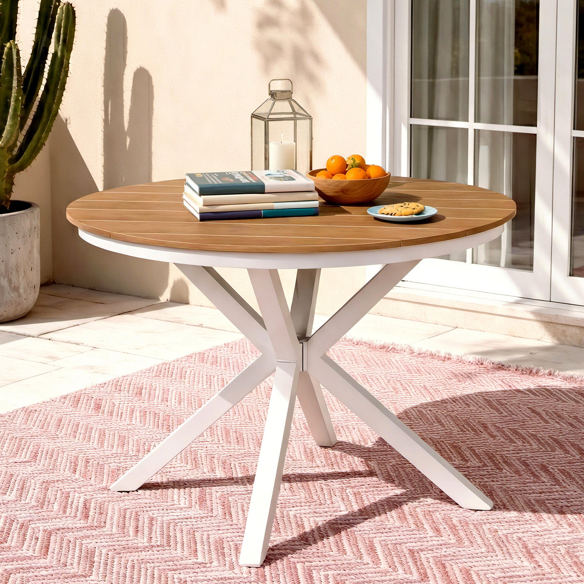 Gardeon Outdoor Dining Table 108CM Aluminum Frame WPC Top Desk Patio Furniture FF-DIN-TB-ALU-WH