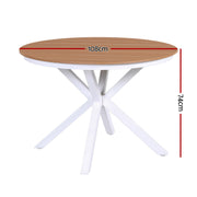 Gardeon Outdoor Dining Table 108CM Aluminum Frame WPC Top Desk Patio Furniture FF-DIN-TB-ALU-WH