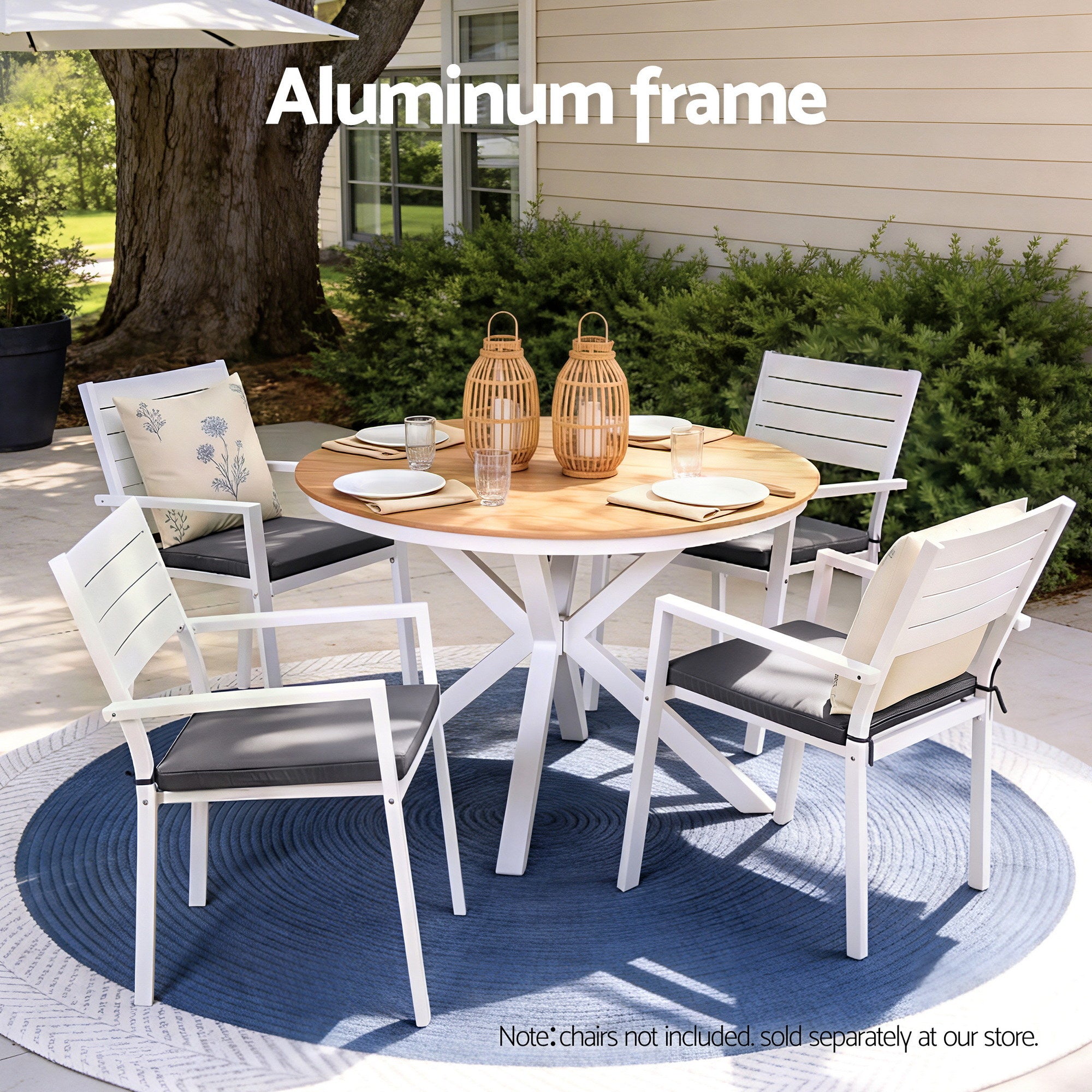 Gardeon Outdoor Dining Table 108CM Aluminum Frame WPC Top Desk Patio Furniture FF-DIN-TB-ALU-WH