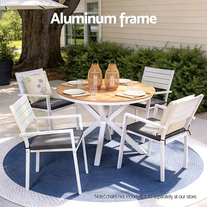 Gardeon Outdoor Dining Table 108CM Aluminum Frame WPC Top Desk Patio Furniture FF-DIN-TB-ALU-WH
