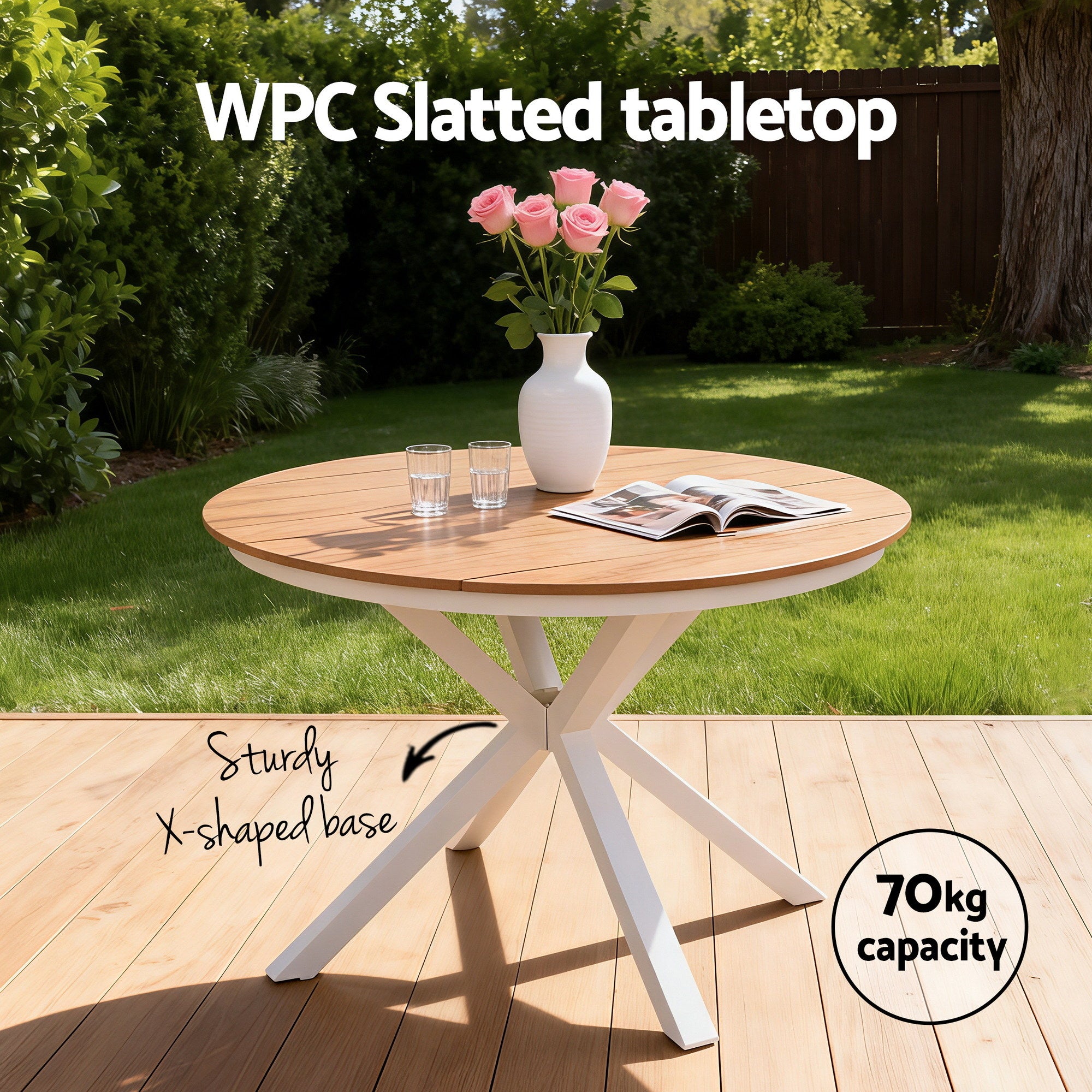 Gardeon Outdoor Dining Table 108CM Aluminum Frame WPC Top Desk Patio Furniture FF-DIN-TB-ALU-WH