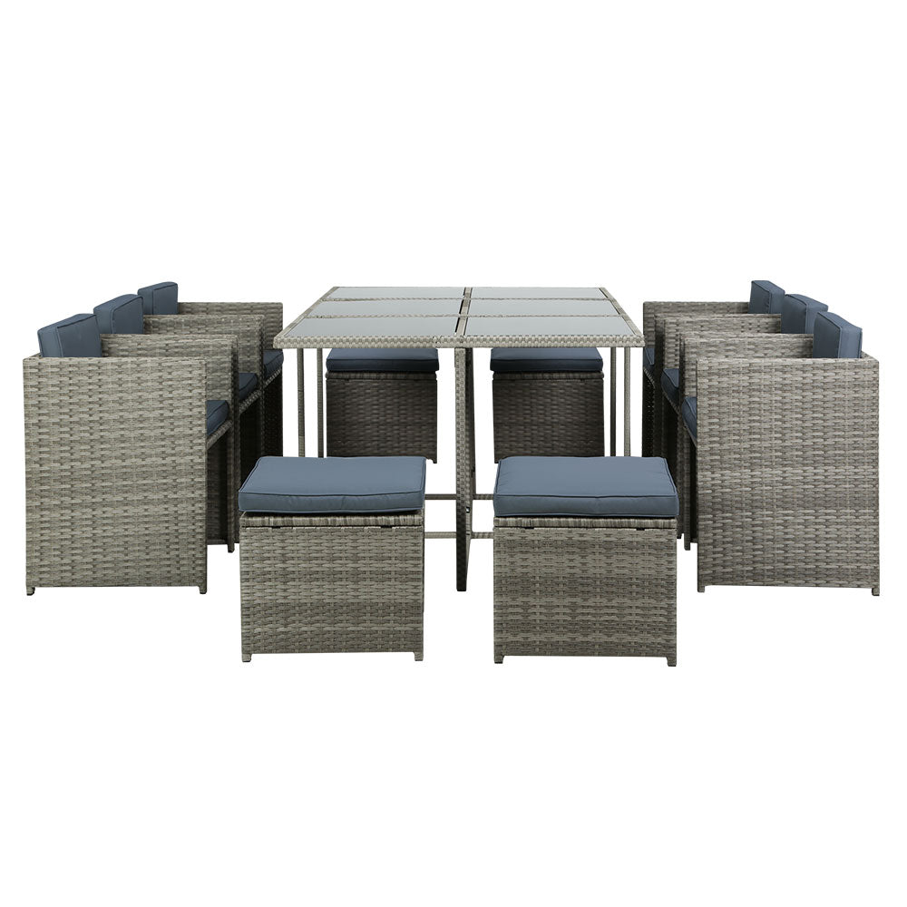 Gardeon Outdoor Dining Set 11 Piece Wicker Table Chairs Setting Grey FF-DINING-11SET-GE