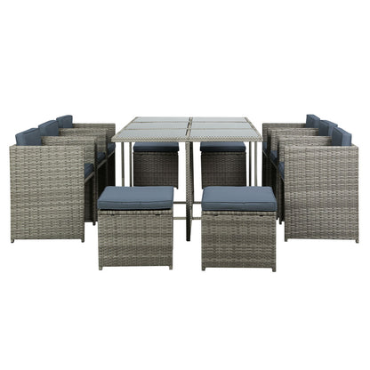 Gardeon Outdoor Dining Set 11 Piece Wicker Table Chairs Setting Grey FF-DINING-11SET-GE