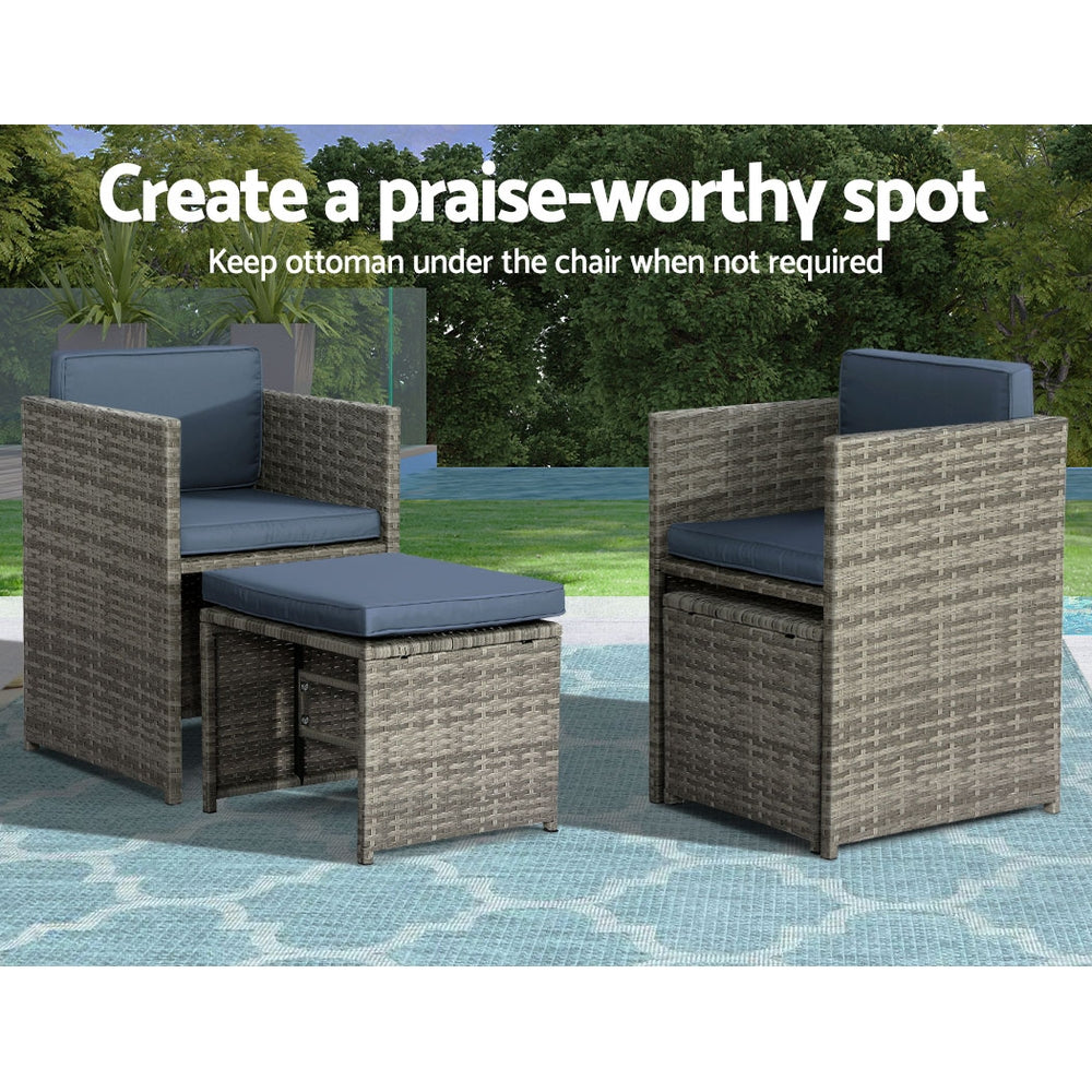 Gardeon Outdoor Dining Set 11 Piece Wicker Table Chairs Setting Grey FF-DINING-11SET-GE