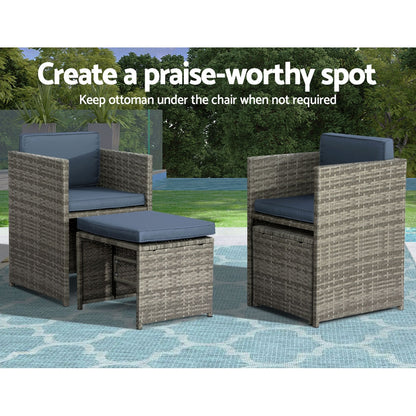 Gardeon Outdoor Dining Set 11 Piece Wicker Table Chairs Setting Grey FF-DINING-11SET-GE