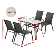 Gardeon 5PC Outdoor Dining Set Table and Chairs Patio Furniture Bistro Set Garden Black FF-DINING-120-5PCS-BK