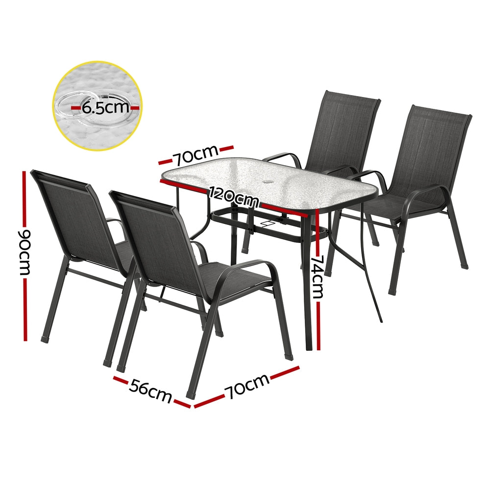 Gardeon 5PC Outdoor Dining Set Table and Chairs Patio Furniture Bistro Set Garden Black FF-DINING-120-5PCS-BK