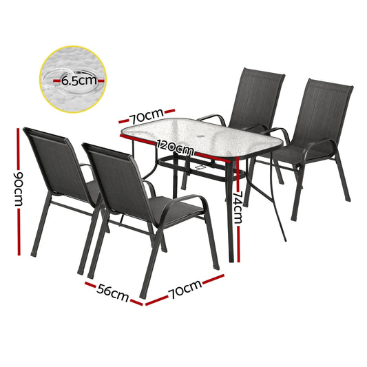 Gardeon 5PC Outdoor Dining Set Table and Chairs Patio Furniture Bistro Set Garden Black FF-DINING-120-5PCS-BK