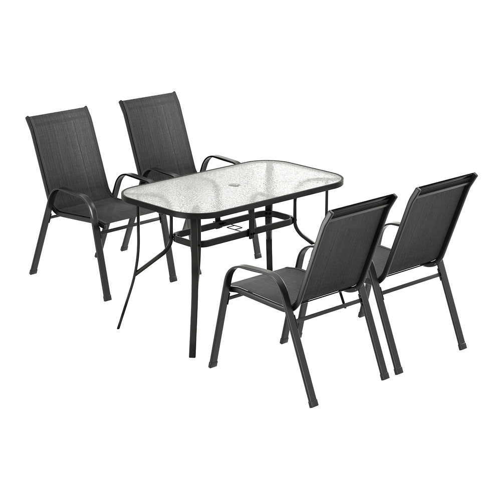 Gardeon 5PC Outdoor Dining Set Table and Chairs Patio Furniture Bistro Set Garden Black FF-DINING-120-5PCS-BK