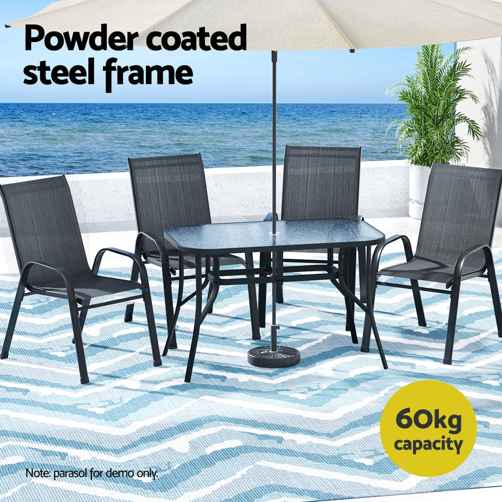 Gardeon 5PC Outdoor Dining Set Table and Chairs Patio Furniture Bistro Set Garden Black FF-DINING-120-5PCS-BK