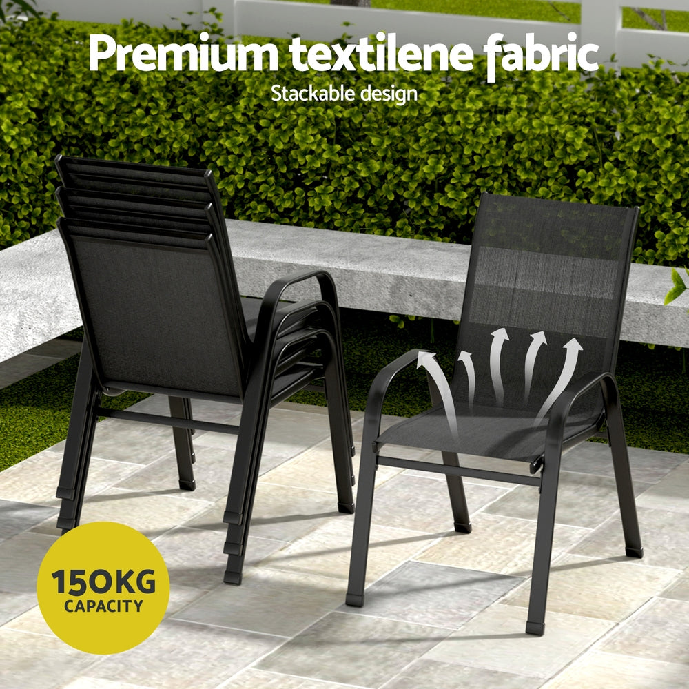 Gardeon 5PC Outdoor Dining Set Table and Chairs Patio Furniture Bistro Set Garden Black FF-DINING-120-5PCS-BK