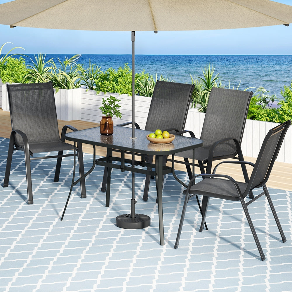 Gardeon 5PC Outdoor Dining Set Table and Chairs Patio Furniture Bistro Set Garden Black FF-DINING-120-5PCS-BK