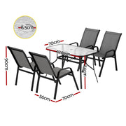 Gardeon 5PC Outdoor Dining Set Table and Chairs Patio Furniture Bistro Set Garden Grey FF-DINING-120-5PCS-GE