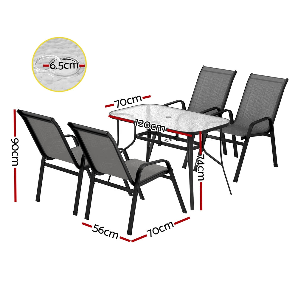 Gardeon 5PC Outdoor Dining Set Table and Chairs Patio Furniture Bistro Set Garden Grey FF-DINING-120-5PCS-GE