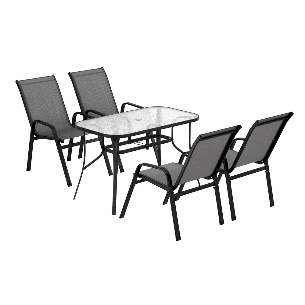 Gardeon 5PC Outdoor Dining Set Table and Chairs Patio Furniture Bistro Set Garden Grey FF-DINING-120-5PCS-GE