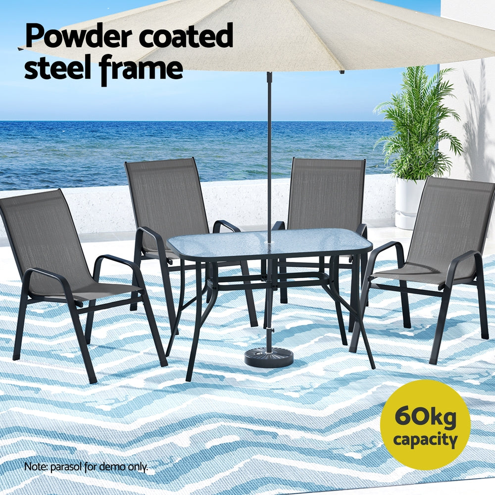 Gardeon 5PC Outdoor Dining Set Table and Chairs Patio Furniture Bistro Set Garden Grey FF-DINING-120-5PCS-GE