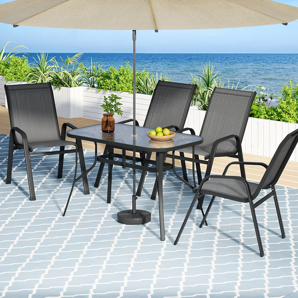 Gardeon 5PC Outdoor Dining Set Table and Chairs Patio Furniture Bistro Set Garden Grey FF-DINING-120-5PCS-GE