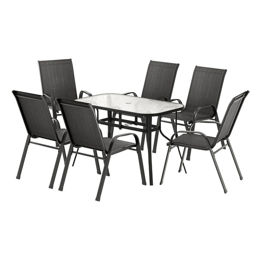 Gardeon 7PC Outdoor Dining Set Table and Chairs Patio Furniture Garden Bistro Set Black FF-DINING-120-7PCS-BK