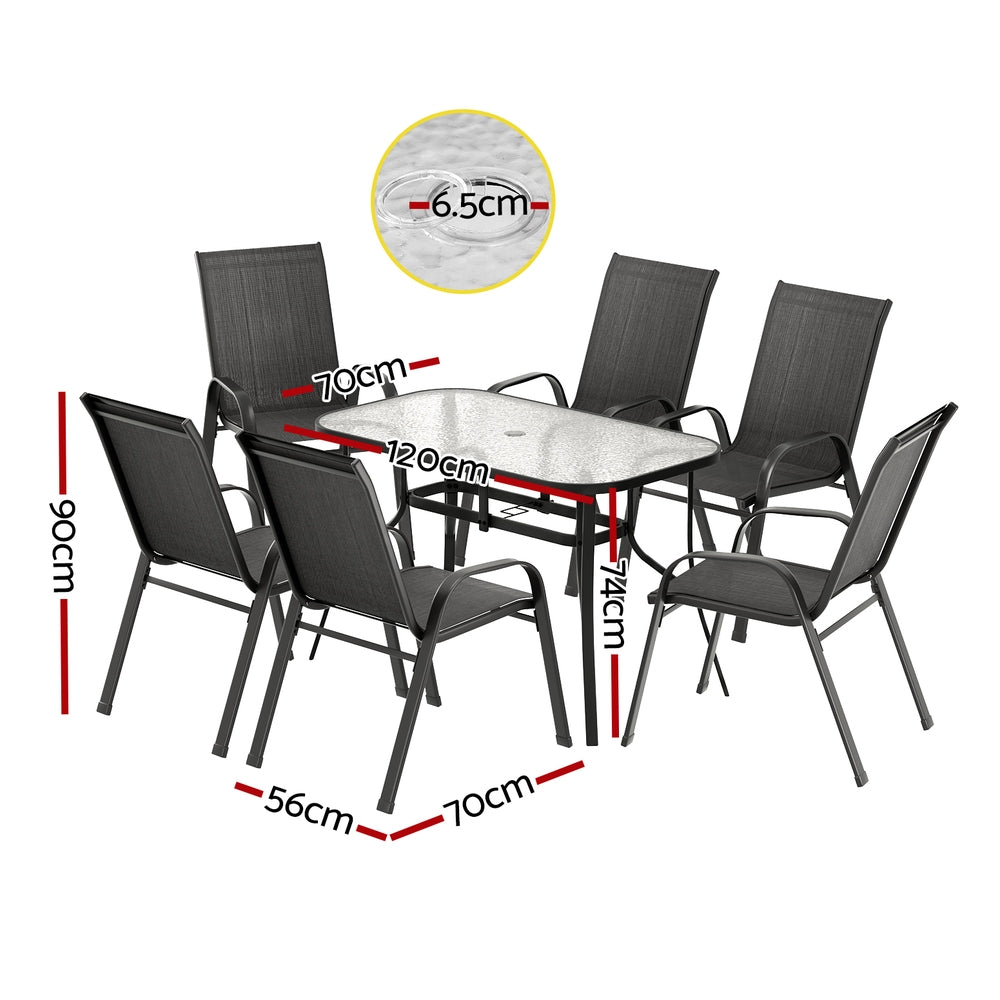 Gardeon 7PC Outdoor Dining Set Table and Chairs Patio Furniture Garden Bistro Set Black FF-DINING-120-7PCS-BK