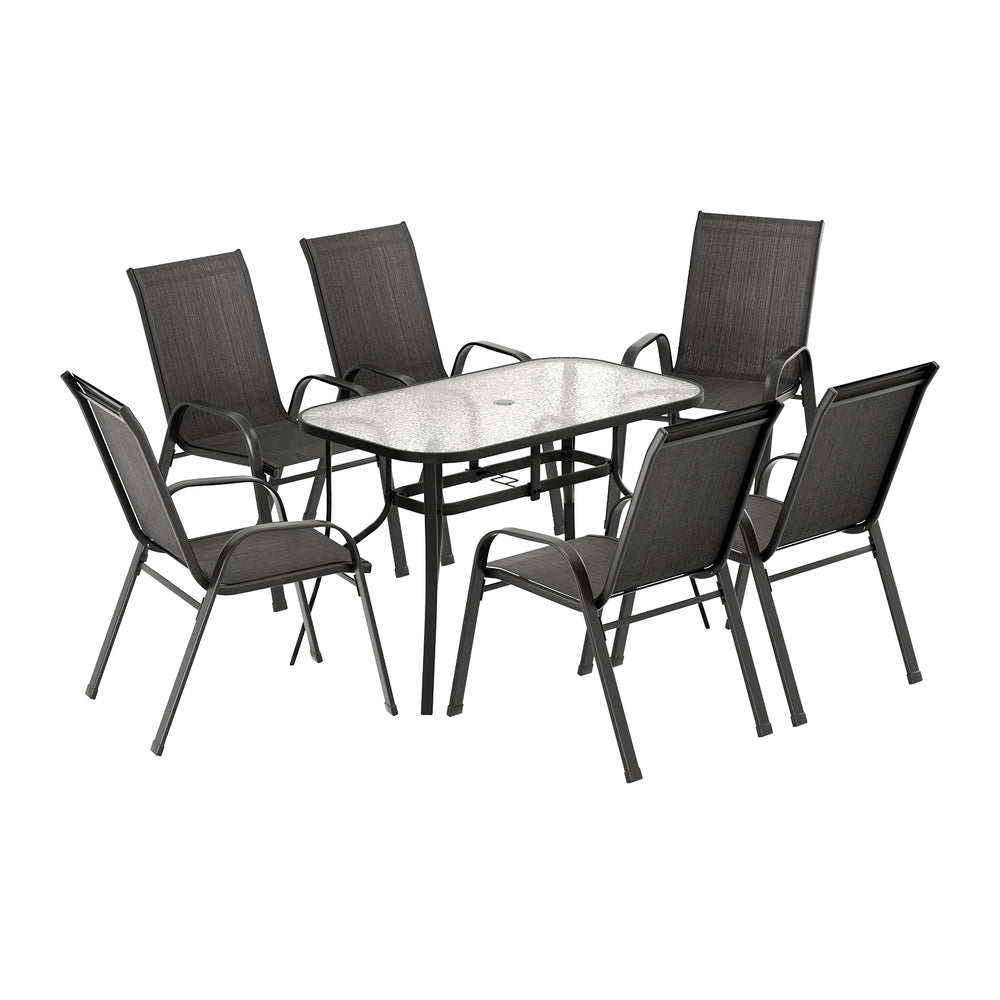 Gardeon 7PC Outdoor Dining Set Table and Chairs Patio Furniture Garden Bistro Set Black FF-DINING-120-7PCS-BK