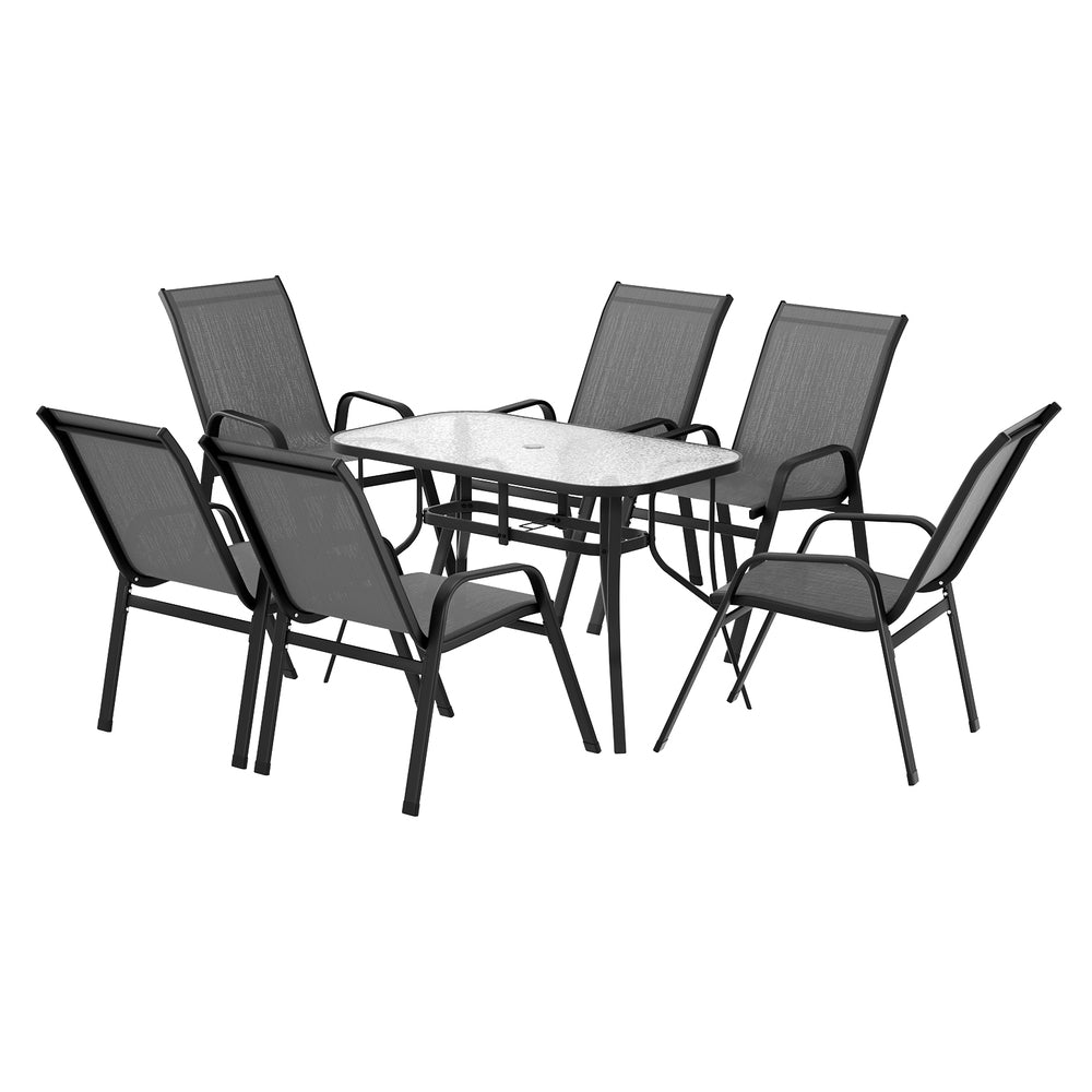 Gardeon 7PC Outdoor Dining Set Table and Chairs Patio Furniture Garden Bistro Set Grey FF-DINING-120-7PCS-GE
