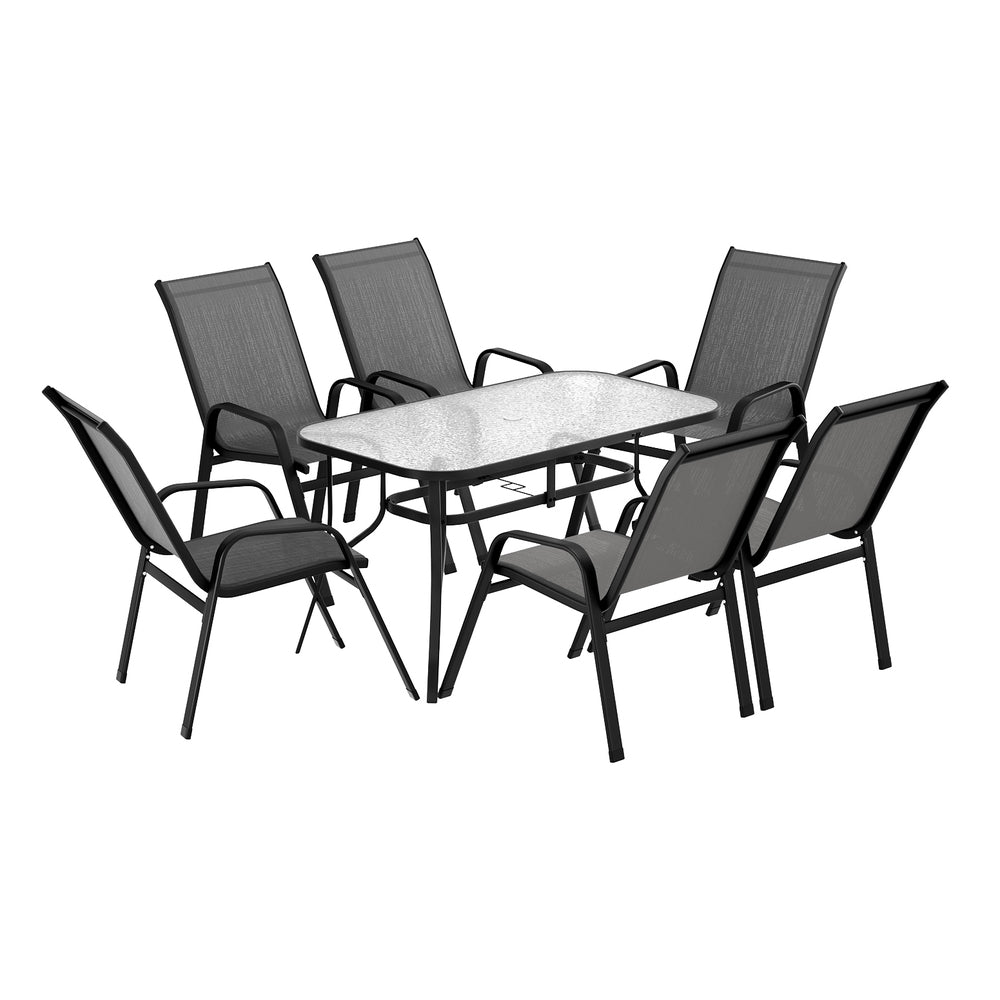 Gardeon 7PC Outdoor Dining Set Table and Chairs Patio Furniture Garden Bistro Set Grey FF-DINING-120-7PCS-GE