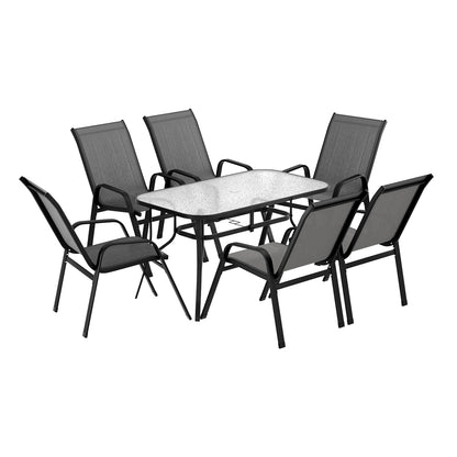 Gardeon 7PC Outdoor Dining Set Table and Chairs Patio Furniture Garden Bistro Set Grey FF-DINING-120-7PCS-GE
