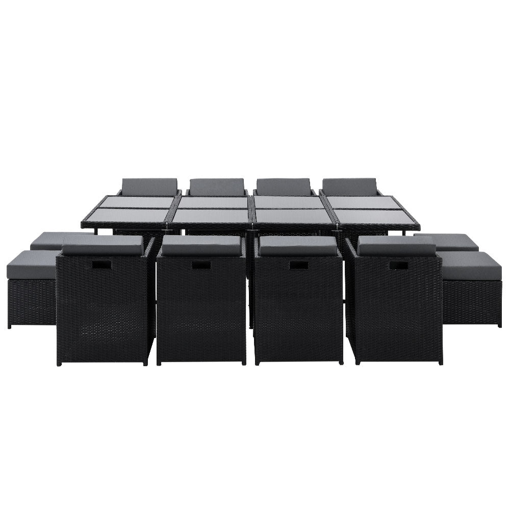 Gardeon Outdoor Dining Set 13 Piece Wicker Table Chairs Setting Black FF-DINING-13-BK-ABCDE