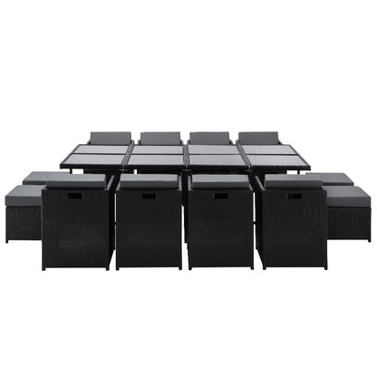Gardeon Outdoor Dining Set 13 Piece Wicker Table Chairs Setting Black FF-DINING-13-BK-ABCDE