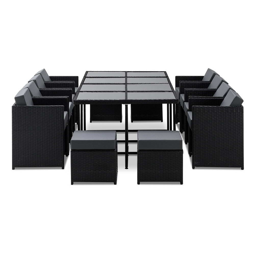 Gardeon Outdoor Dining Set 13 Piece Wicker Table Chairs Setting Black FF-DINING-13-BK-ABCDE