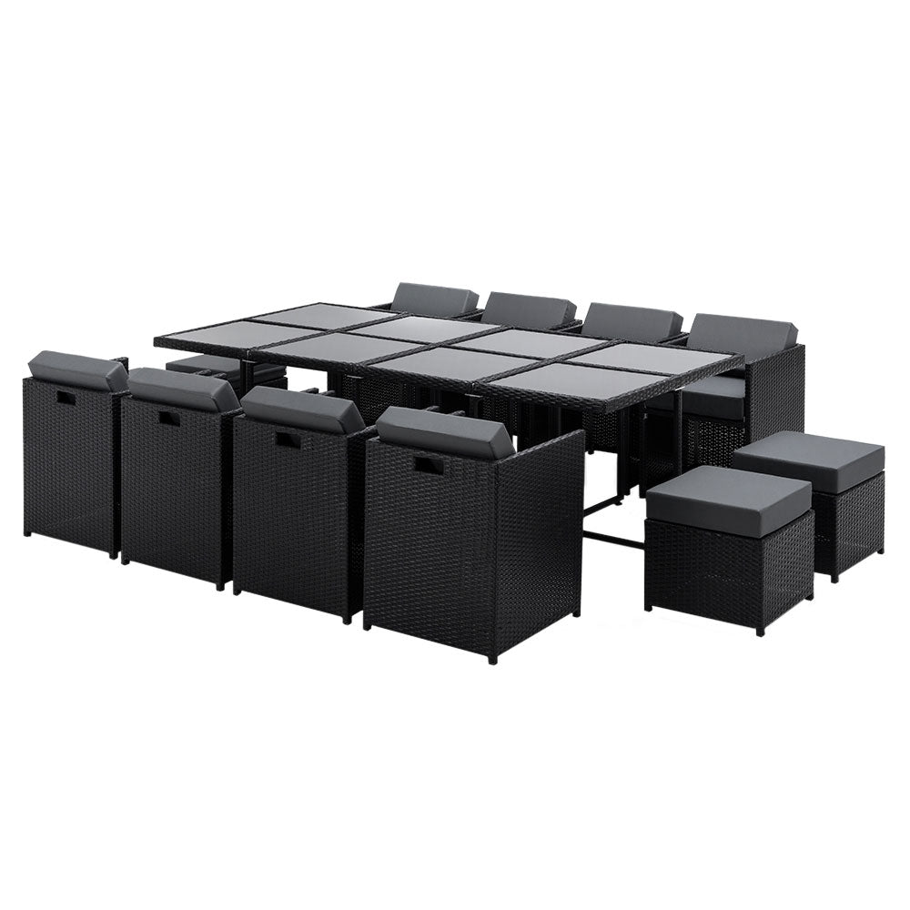 Gardeon Outdoor Dining Set 13 Piece Wicker Table Chairs Setting Black FF-DINING-13-BK-ABCDE