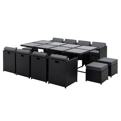 Gardeon Outdoor Dining Set 13 Piece Wicker Table Chairs Setting Black FF-DINING-13-BK-ABCDE