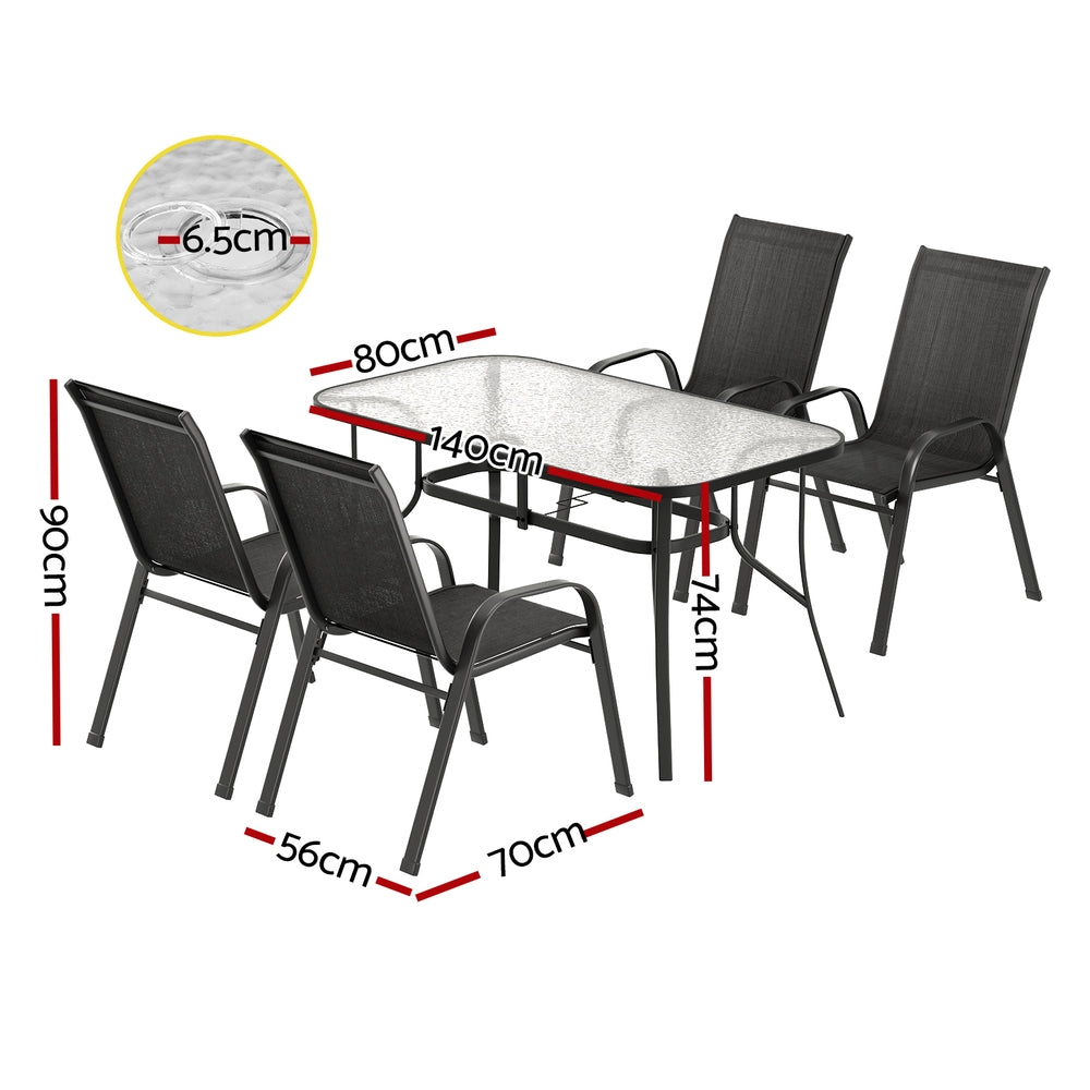 Gardeon 5PC Outdoor Dining Set Table and Chairs Patio Furniture Bistro Set Garden Black FF-DINING-140-5PCS-BK
