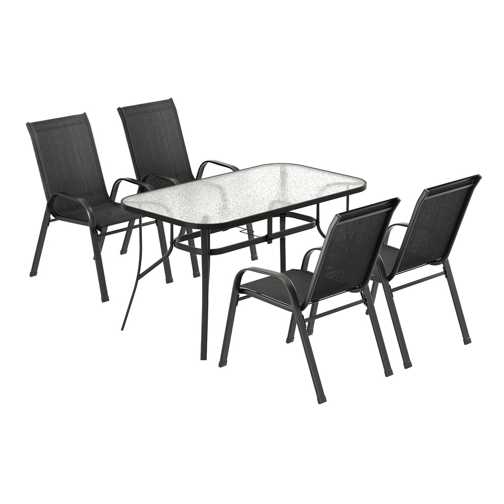 Gardeon 5PC Outdoor Dining Set Table and Chairs Patio Furniture Bistro Set Garden Black FF-DINING-140-5PCS-BK