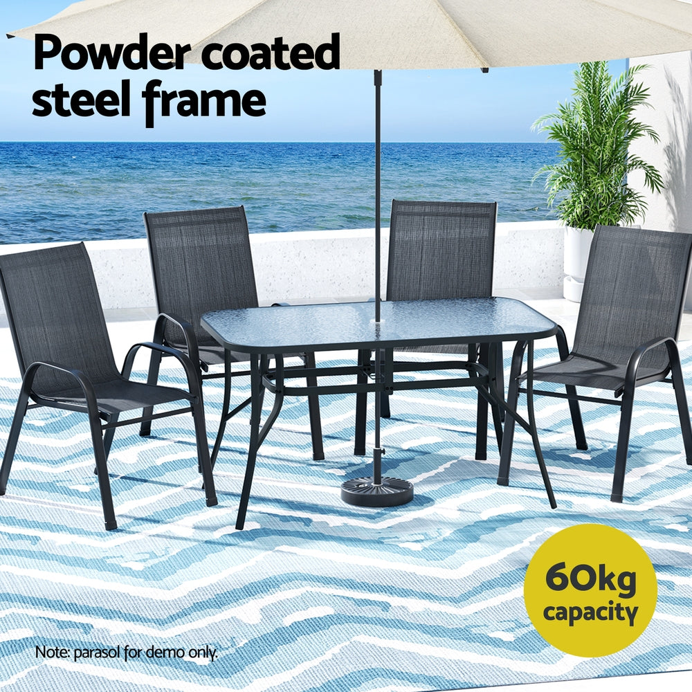 Gardeon 5PC Outdoor Dining Set Table and Chairs Patio Furniture Bistro Set Garden Black FF-DINING-140-5PCS-BK