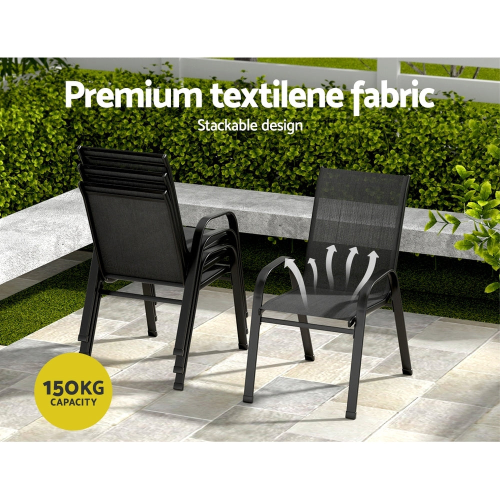 Gardeon 5PC Outdoor Dining Set Table and Chairs Patio Furniture Bistro Set Garden Black FF-DINING-140-5PCS-BK