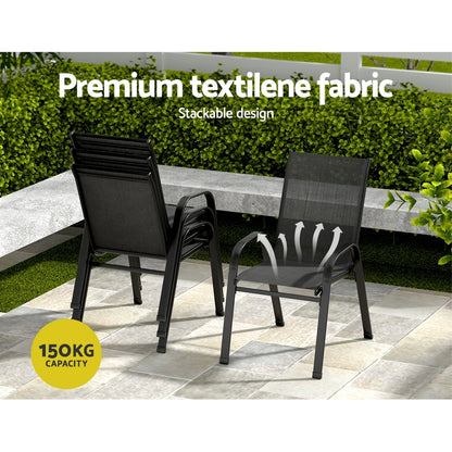 Gardeon 5PC Outdoor Dining Set Table and Chairs Patio Furniture Bistro Set Garden Black FF-DINING-140-5PCS-BK
